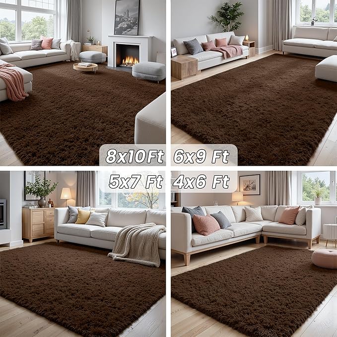 8x10 Area Rugs for Living Room Rug: Soft Fluffy Shag Brown Rugs for Bedroom - Image 7
