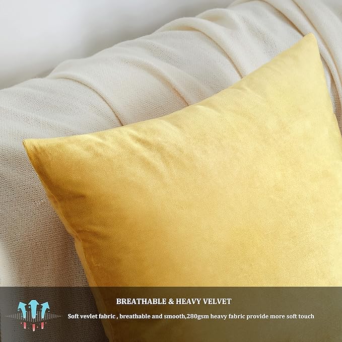 GIGIZAZA Yellow Velvet Decorative Throw Pillow Covers 20x20 inch - Image 5