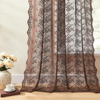 YJ YANJUN Vintage Lace Curtains 84 Inches Long-Victorian Floral Boho Brown - Image 5