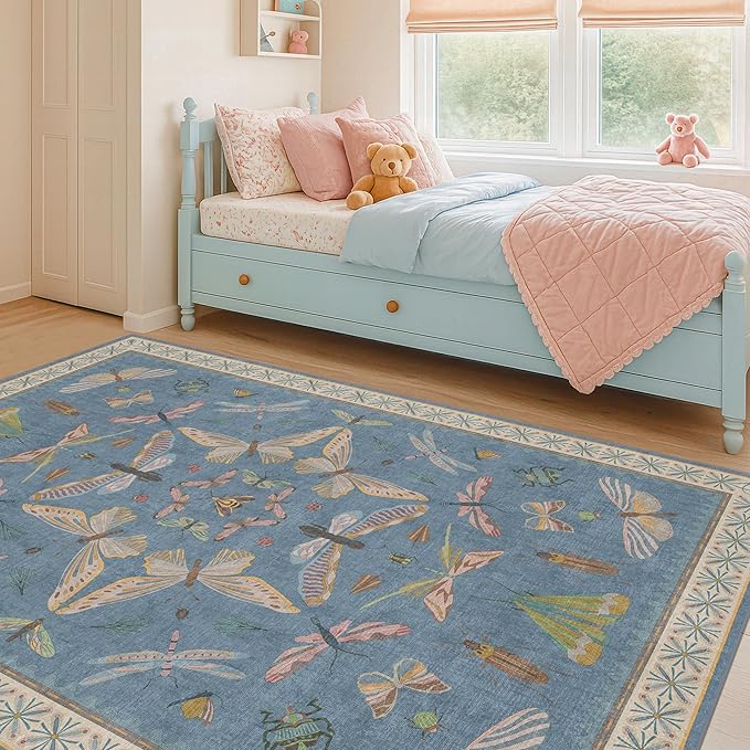 Hazo Haus Washable Blue Rugs for Bedroom Bedside by HazoHaus