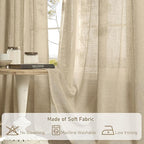 LAMIT 54 Inch Semi Sheer Window Linen Curtains, Light Filtering Panels Back Tab - Image 8