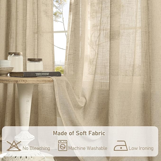 LAMIT 54 Inch Semi Sheer Window Linen Curtains, Light Filtering Panels Back Tab - Image 8