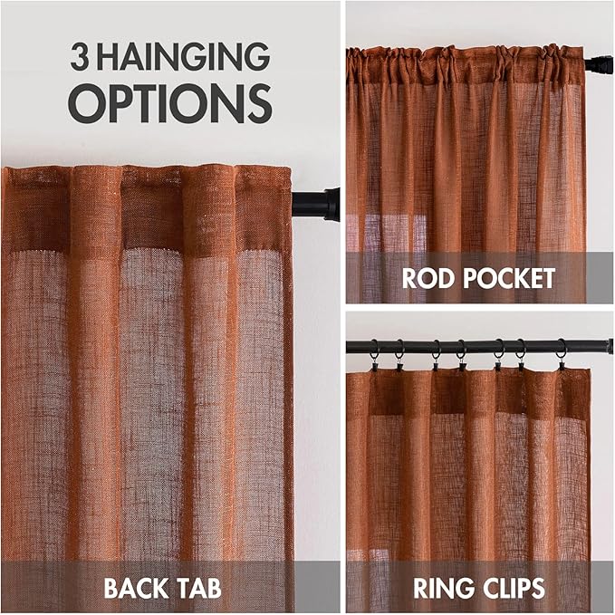 MIULEE Burnt Orange Linen Curtains 96 Inch Long - Image 3