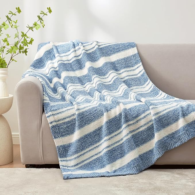 Snuggle Sac Stripe Blue Blankets Luxurious Microfiber Fabric, Reversible Super - Image 7