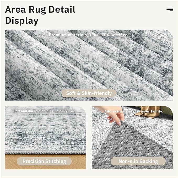 12x15 Washable Area Rug Gray Neutral Abstract Living Room Large Carpet Non Slip - Image 7