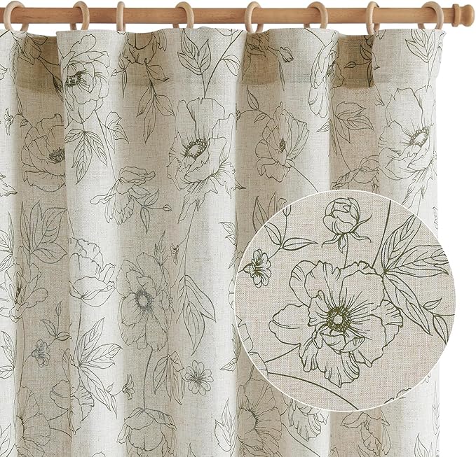 jinchan Floral Linen Curtains for Living Room 96 Inch Length Green Flower - Image 9