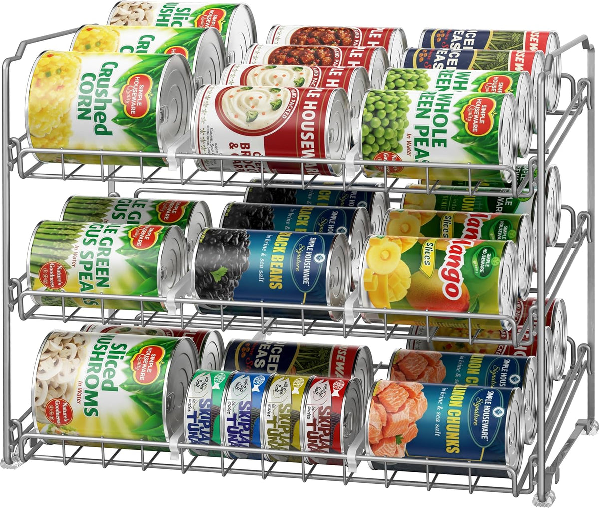 Simple Houseware Stackable Can Rack, Silver, Adjustable Plastic Dividers, Holds 36 Cans