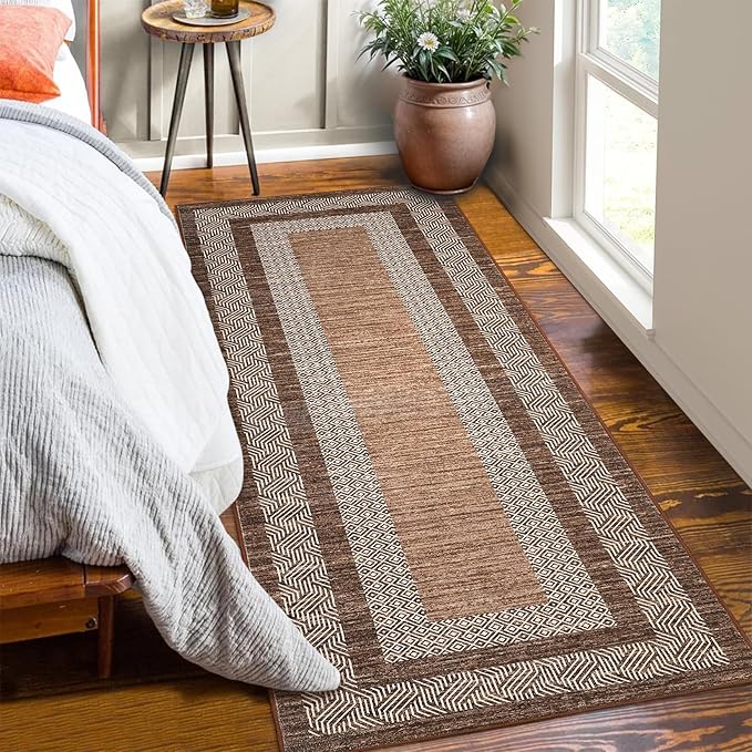 GarveeHome 2.5x8 Modern Bordered Runner Rug Soft Non Slip Washable Floor Carpet - Image 2