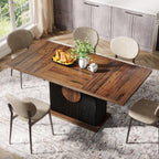 Tribesigns 55" Rectangular Dining Table for 4 to 6 People, Farmhouse Wood Dinner Table for Kitchen, Dining Room & Living Room (Rustic Brown & Black)