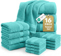 LANE LINEN Towel Set 16 Piece Soft Absorbent Quick Dry 100% Cotton - Teal