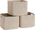 3 Pack Cube Storage Bin, 9”x9”x7” Cotton Rope Woven Baskets for Organizing Toys Clothes Towels, Square Gift Storage Baskets for Shelves, Nursery, Closet, Bathroom, Pantry (Jute)