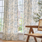 Lazzzy Blue Floral Linen Curtains 90 Inch Farmhouse Back Tab Drapes - Image 9