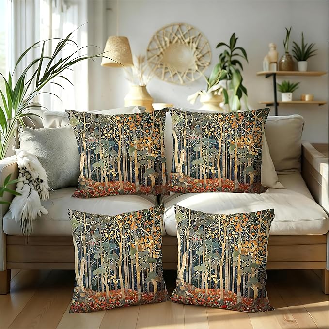 Rustic William Morris Inspired Autumn Forest Decor Pillow Covers 18x18 Set of 4 - Image 5