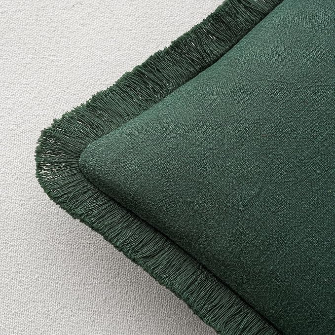 MIULEE Decorative Throw Pillow Covers Neutral Linen Fringe Throw Pillows Euro - Image 3