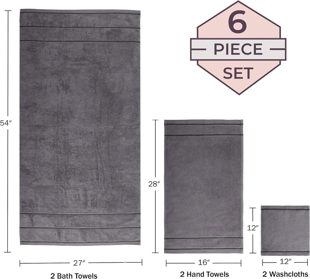 Bedford Home Bathroom Towels Set, Bathroom Accessories, Silver, Set of 6