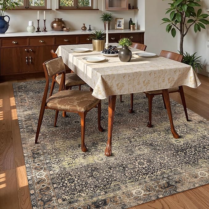 Washable Area Rug 4' x 6' Vintage Traditional Persian Mat - Image 3