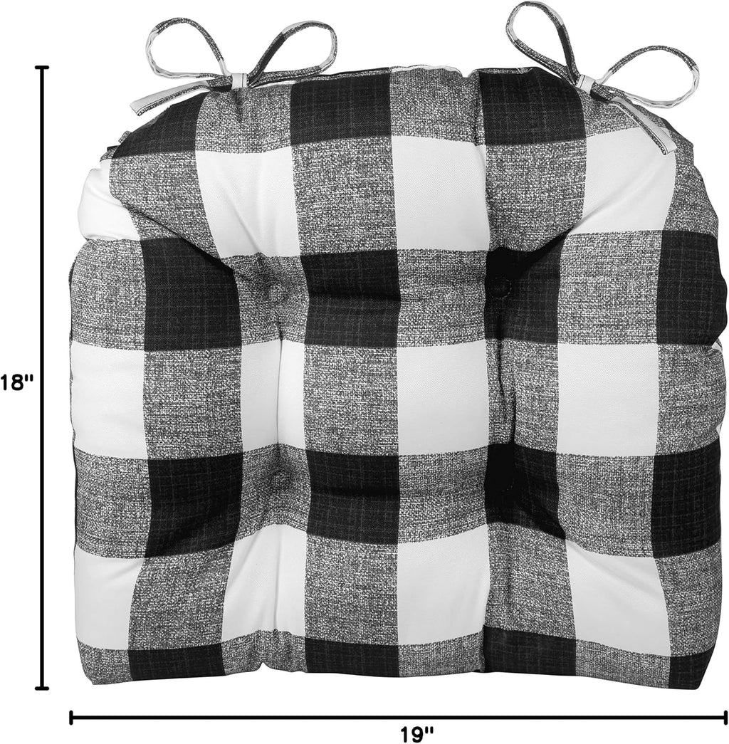 Klear Vu Wicker Solarium Indoor and Outdoor Chair Cushions for Patio Furniture, Kitchen and Dining Room, Water-Resistant Seat Pads, 19x18 Inches, 2 Pack, Black