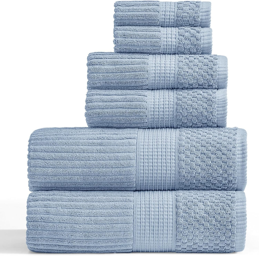 100% Cotton Bath Towel Set | 6-Piece Set | Textured | Blue