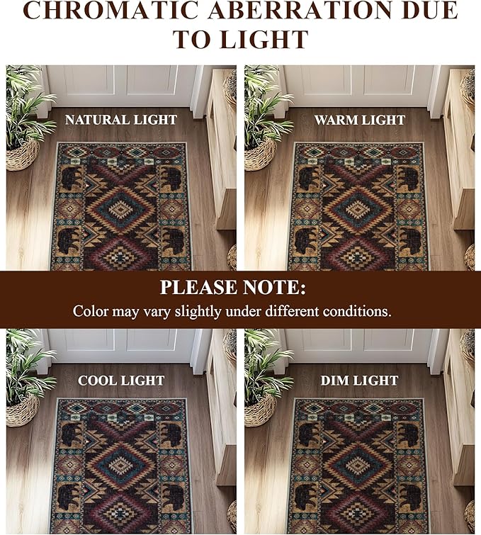 Hallway Runner Rug 2x6 Indoor Door Mat -Western Rug Bear Rustic Cabin Non-Slip - Image 8