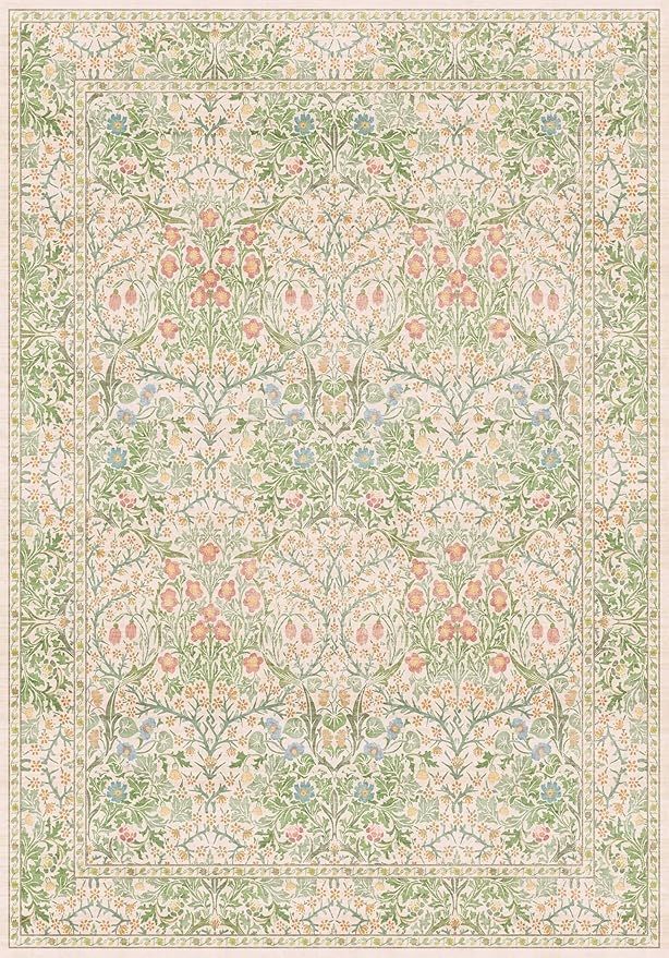 Light Green Bedroom Rug, 7x10 Washable Area Rug Non-Slip - Image 2