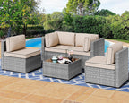 Shintenchi 5 Pieces Outdoor Patio Sectional Sofa Couch, Black PE Wicker Furniture Sets, Patio Conversation Sets with Washable Cushions Coffee Table for Garden, Poolside, Backyard,Blue