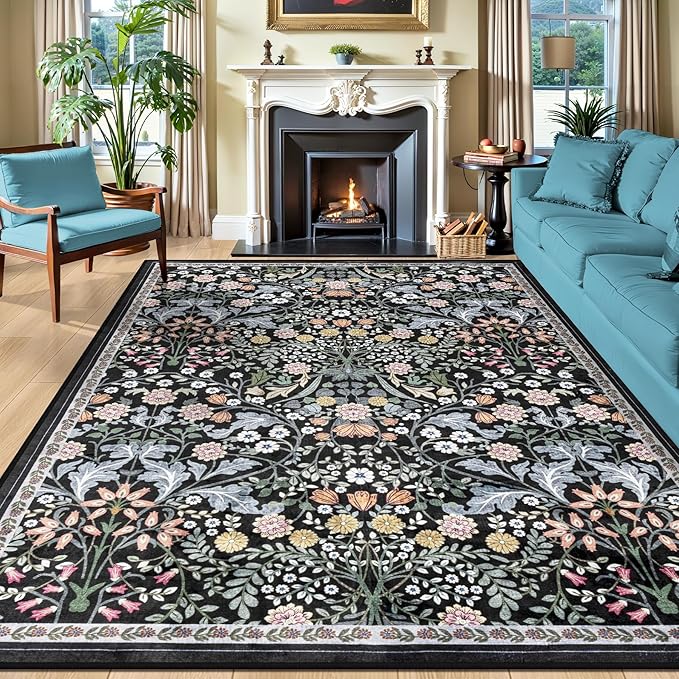 10x12 Area Rugs for Living Room: Floral Washable Rug Vintage Large Soft Boho by PLHXFRSoftAreaRugs