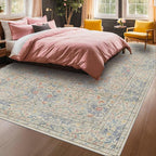 Vintage Washable Beige Blue 10x14 Rug - Image 3