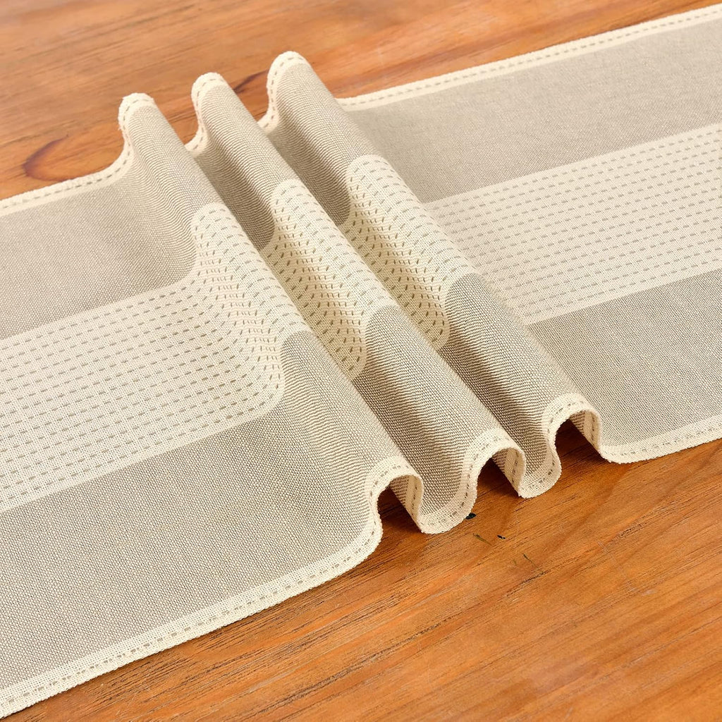 Wracra Linen Table Runner, Stripe Table Runners 72 Inches Long Light Coffee