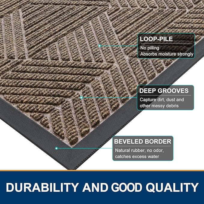 Smiry Front Door Mat Outside Entrance, Heavy Duty Sturdy Natural Rubber Doormat - Image 4