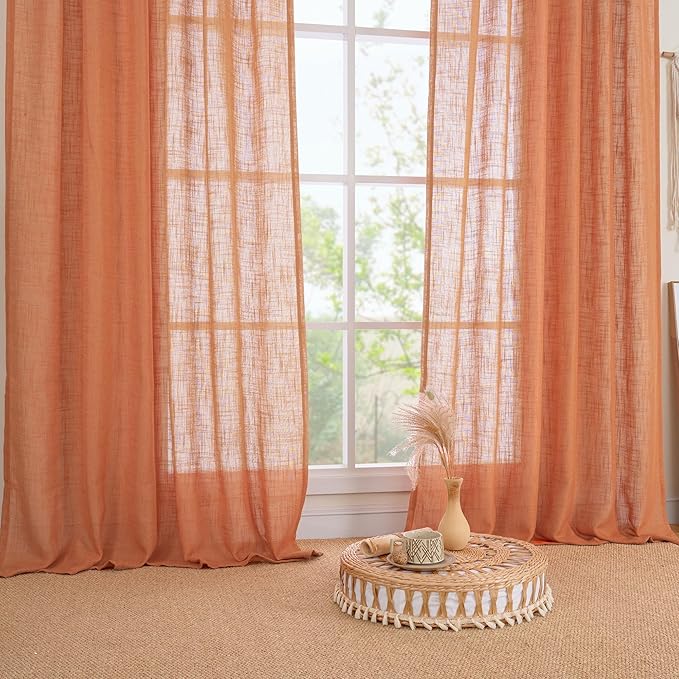 LAMIT 54 Inch Semi Sheer Window Linen Curtains, Light Filtering Panels Back Tab - Image 9
