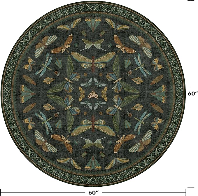 Black Insect 5ft Round Washable Living Room Rugs - Image 2