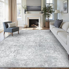 8x10 Area Rug Washable Vintage Living Room Carpet Large Indoor Non Slip Grey by PureCozy