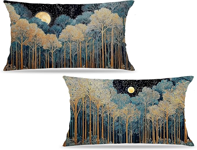 Rustic William Morris Inspired Forest Green Moon Decor Pillow Covers 12x20 Set by Unknown