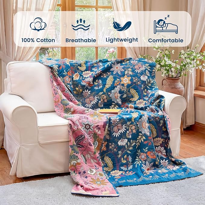 MSGKV Boho Throw Blanket for Couch 50"x60" 100% Cotton Floral Blanket Spring - Image 2