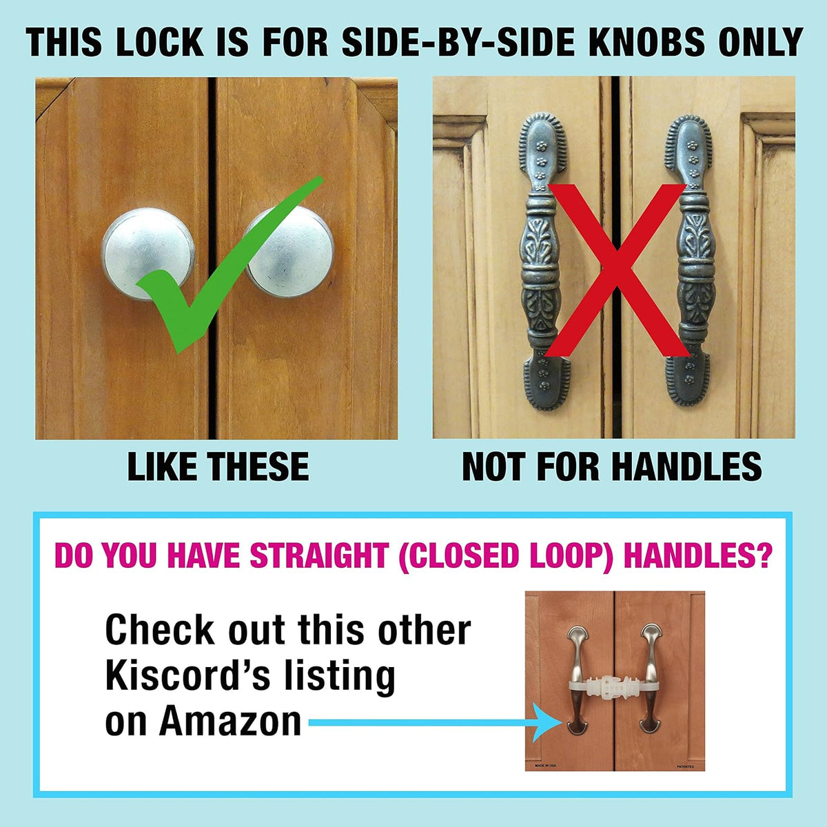 Baby Safety Cabinet Locks for Knobs Child Safety Cabinet Latches for Home Safety Strap for Baby Proofing Cabinets Kitchen Door RV No Drill No Screw No Adhesive (White)