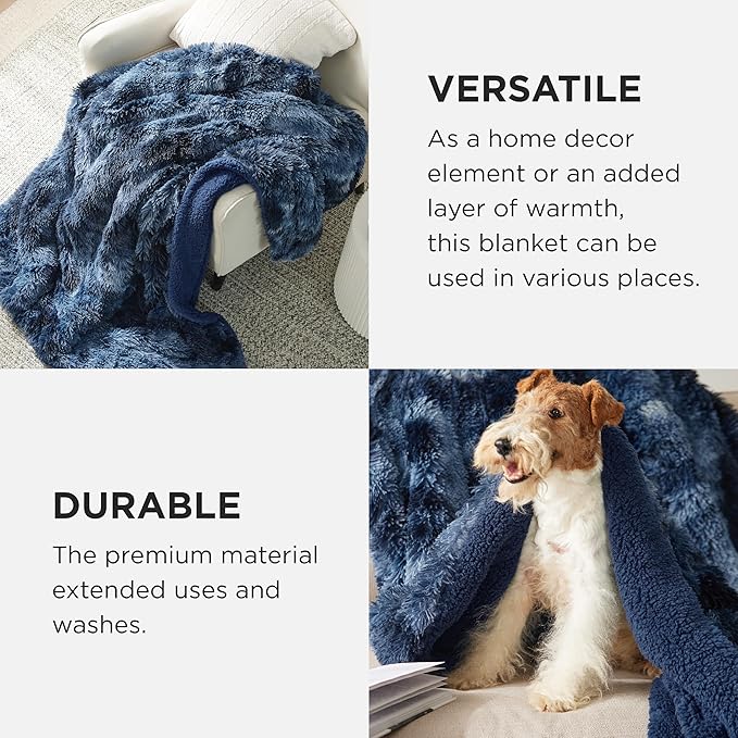 Bedsure GentleSoft Fluffy Tie Dye Navy Blue King Size Blanket - Image 4