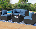 Shintenchi 5 Pieces Outdoor Patio Sectional Sofa Couch, Black PE Wicker Furniture Sets, Patio Conversation Sets with Washable Cushions Coffee Table for Garden, Poolside, Backyard,Blue