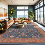 Boho Navy Blue 10x12 Area Rug for Living Room, Extra Large Dining Room Rugs for by HazoHaus