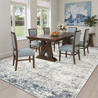 5x7 Area Rugs Blue Ivory Low Pile Indoor Washable Trendy Faded Style Rugs - Image 4