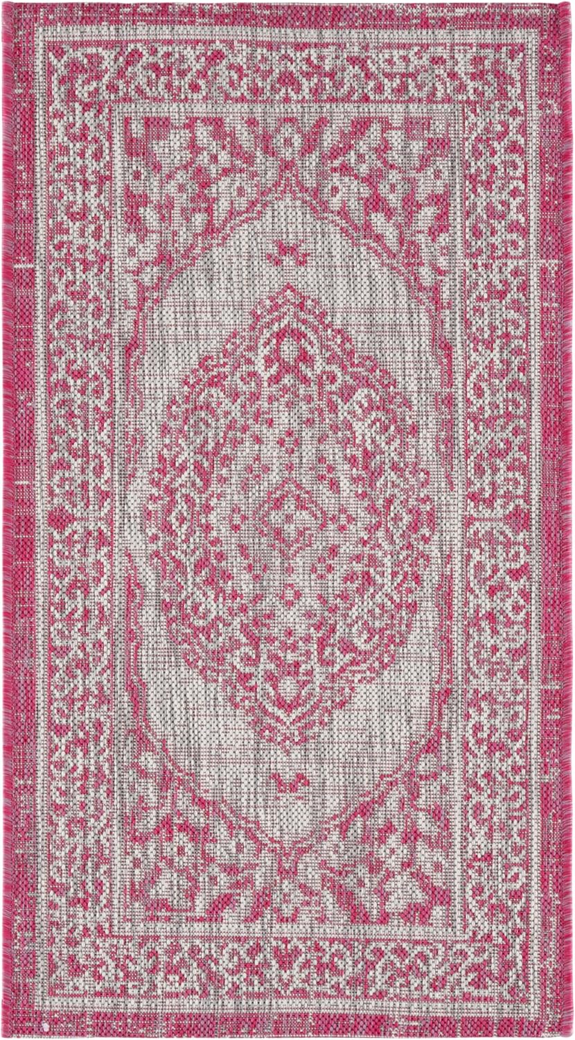 SAFAVIEH Washable Rug Outdoor Courtyard Collection - 2' x 3'7", Light Grey & Fuchsia Pink Purple, Non-Shedding & Easy Cleaning, Ideal for Patio, Front Door, Entryway, Doormat (CY8751-39712)