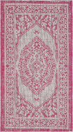 SAFAVIEH Washable Rug Outdoor Courtyard Collection - 2' x 3'7", Light Grey & Fuchsia Pink Purple, Non-Shedding & Easy Cleaning, Ideal for Patio, Front Door, Entryway, Doormat (CY8751-39712)