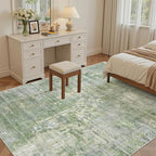 5x8 Area Rugs Green/Ivory Low Pile Indoor Washable Trendy Faded Style Rugs - Image 3