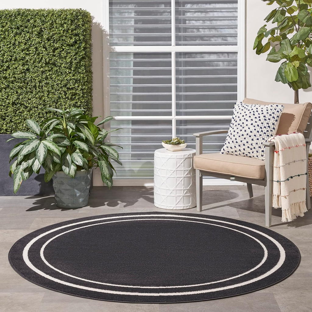 Nourison Home Nourison Essentials Black Ivory 4' x Round Area Rug - Easy Clean, Non Shedding, Bed Room, Living Room, Dining Room, Kitchen (4' x Round)