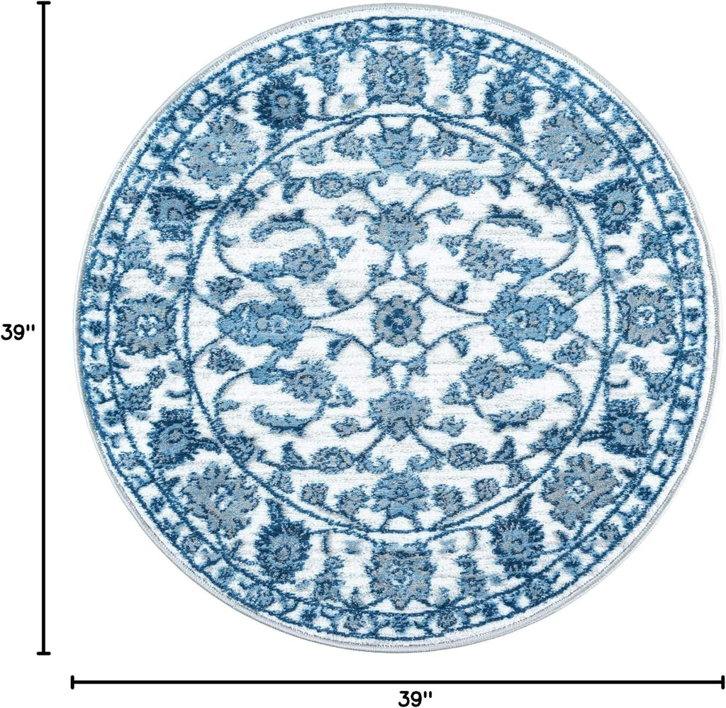 Unique Loom Boston Collection Area Rug - Floral (3' 3" Round, White Blue/ Gray)