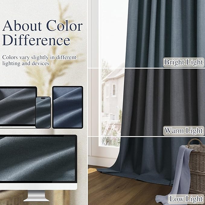 Guken 100% Blackout Linen Curtains 120 Inch Length 2 Panels Set - Image 7