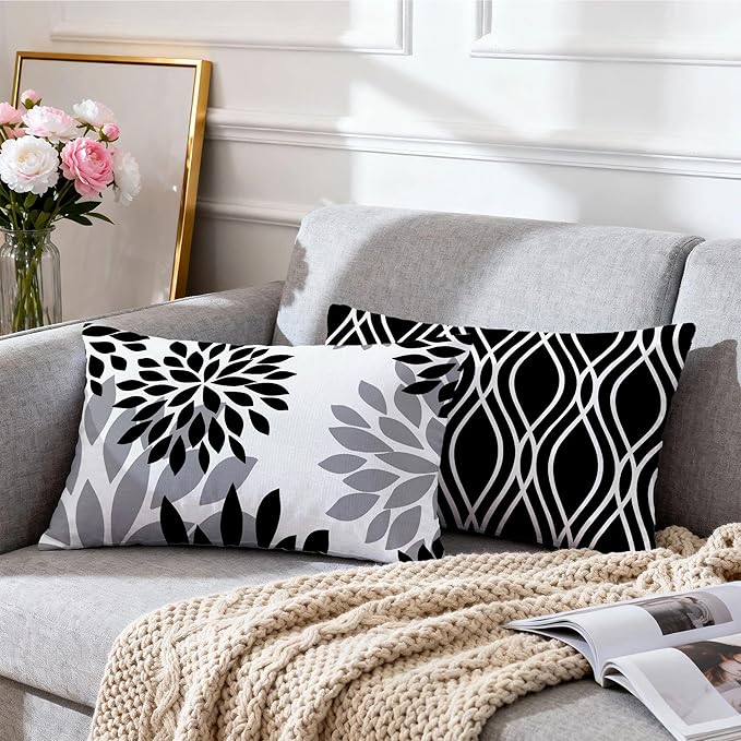 Hexagram Geometric Black Pillow Covers 12x20 Set of 4, Decorative Outdoor Boho - Image 7