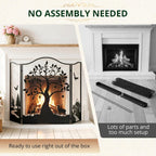50" x 36" 3-Panel Fireplace Screen, Tree Pattern Fire Guard, Rustic