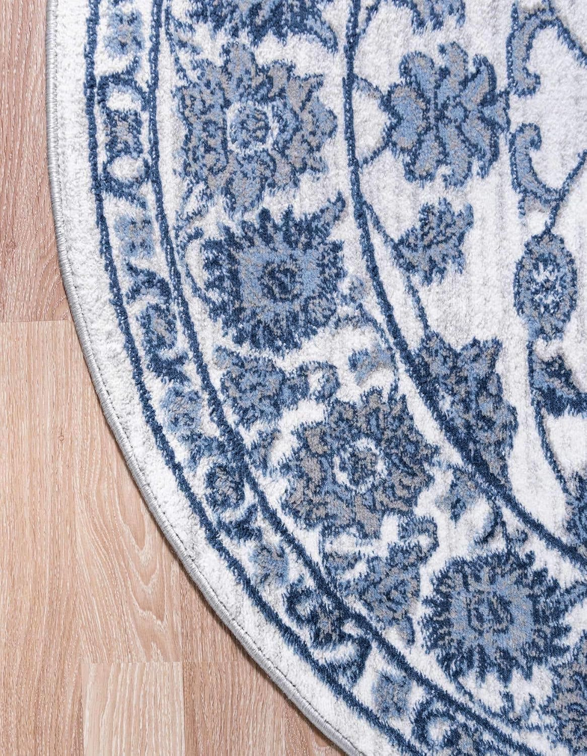 Unique Loom Boston Collection Area Rug - Floral (3' 3" Round, White Blue/ Gray)