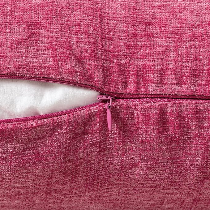 MIULEE Pack of 2 Couch Throw Pillow Covers 18x18 Inch Soft Hot Pink Chenille - Image 3