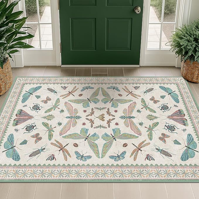 Washable Sage Green Large Entryway Rug, 3x4 Area Rugs by HazoHaus